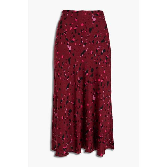 BA&SH Tomy Printed Satin Jacquard Midi Skirt - 0 Claret